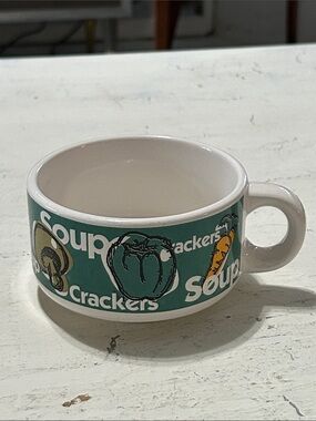 Vintage Green Soup Mug with Veggie Graphic